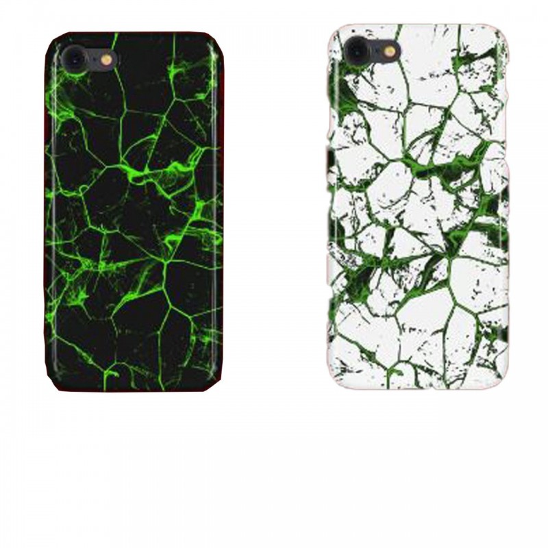 İphone 7 / 8 Plus Mermer Desenli Silikon Kılıf Beyaz-Yeşil