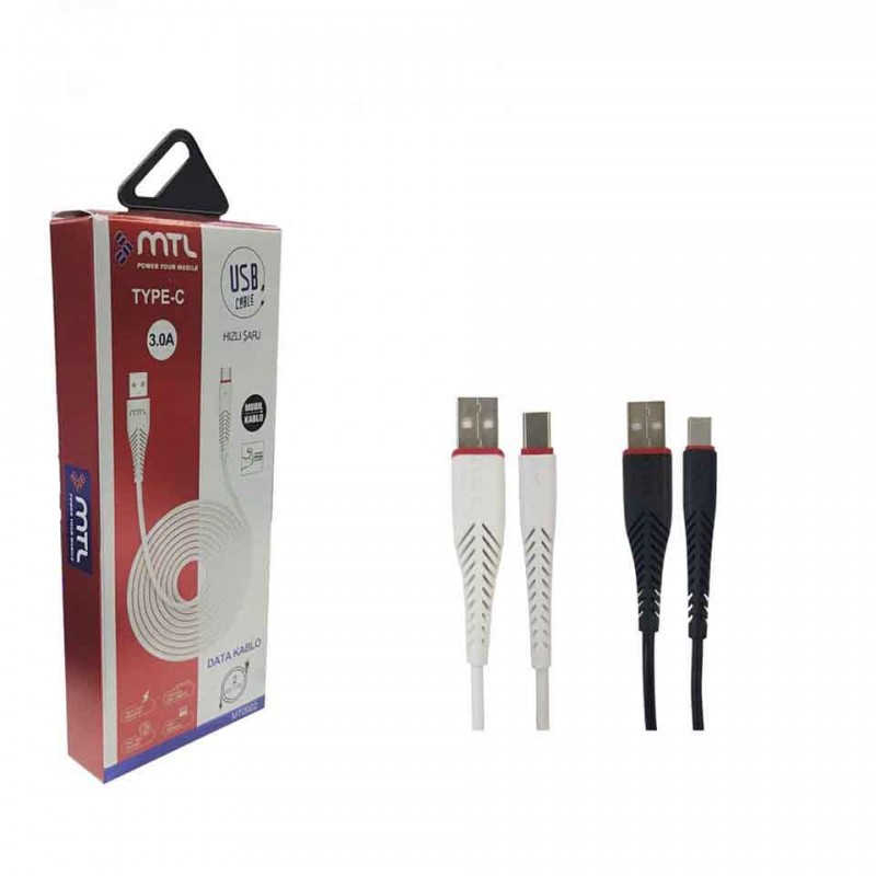 Siyah Renk USB Type-C 2 Metre 3A Hızlı Şarj Kablosu